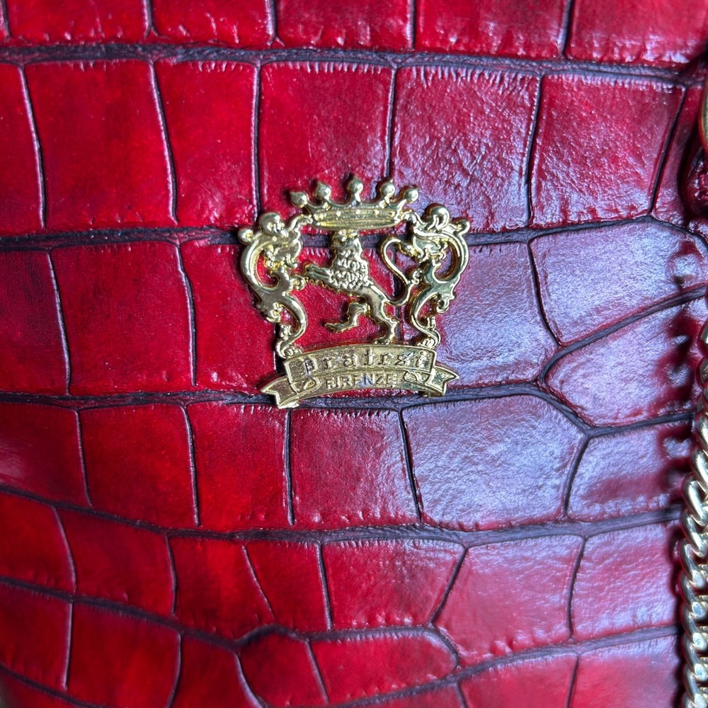 Pratesi Firenze Red Croc Embossed Leather Crossbody purse Bag Made in Italy Gold - Picture 2 of 14
